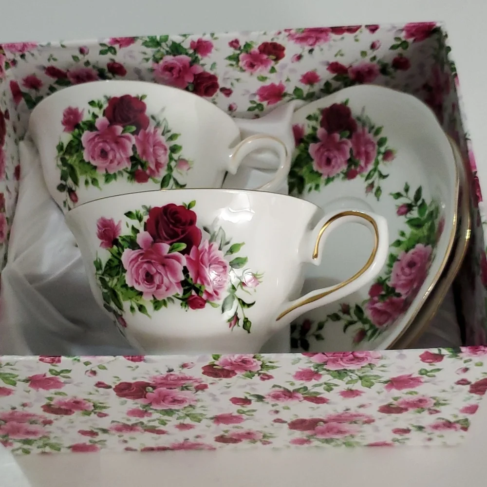 Set of Two  Vintage Floral Cups with Saucer